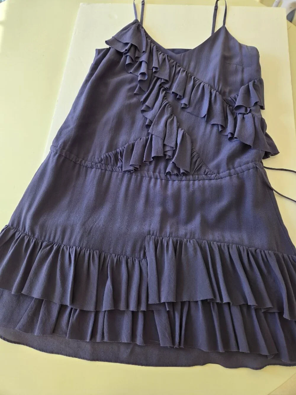 Banana Republic 100% Silk TieredRuffe Cami Mini Dress size XS Deep purple/blue